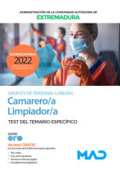 Camarero/a-Limpiador/a (Personal Laboral Grupo V). Test del temario específico. Comunidad Autónoma de Extremadura de Ed. MAD