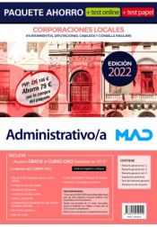 Paquete Ahorro + Test PAPEL + Test ONLINE Administrativo/a de Corporaciones Locales de Ed. MAD